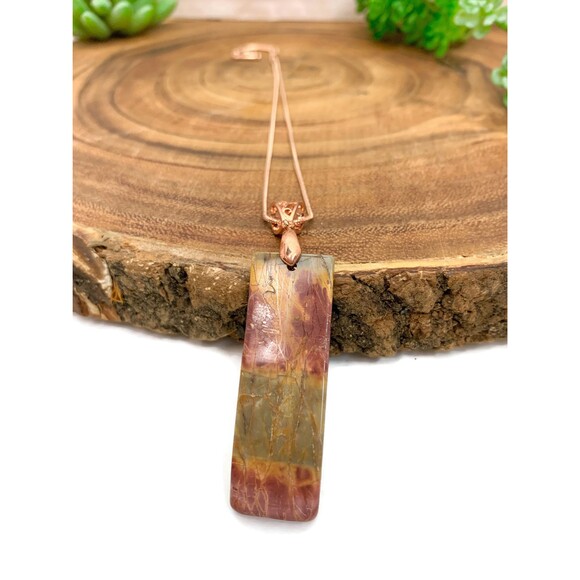 Picasso Jasper Pendant: Rose Gold Necklace, Natural Stone - Picture 4 of 5